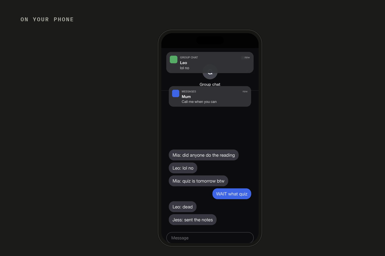 A phone flashcard review buried under notifications and message threads, then Ankiboy grading card after card